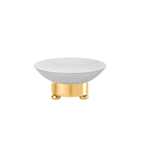 Luxury soap dish made of glass and brass in gold by Cristal & Bronze from the Satine Lisse series