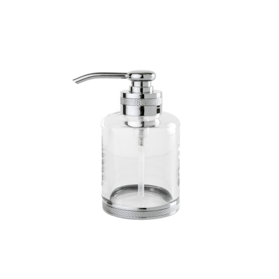 Luxury soap dispenser made of crystal glass and brass in chrome by Cristal & Bronze from the Cristallin Cisele series