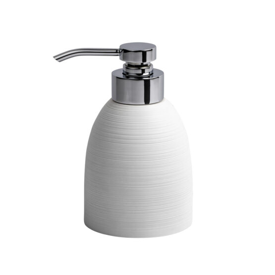 Luxury soap dispenser made of porcelain and brass in chrome by Cristal & Bronze from the Hemisphere series