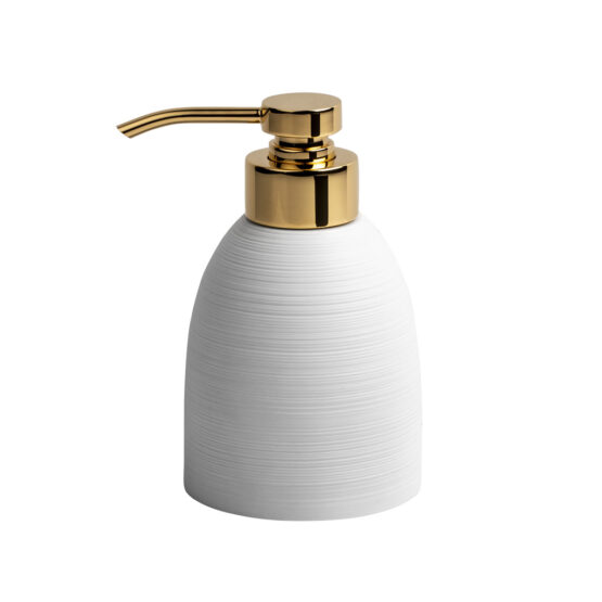 Luxury soap dispenser made of porcelain and brass in gold by Cristal & Bronze from the Hemisphere series