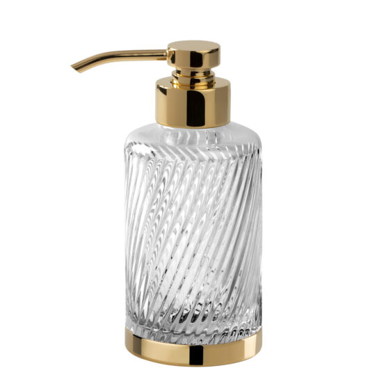 Luxus Seifenspender aus Kristallglas und Messing in Gold von Cristal & Bronze aus der Serie Infini