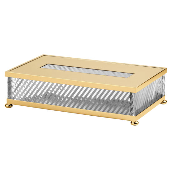 Luxury tissue box made of crystal glass and brass in gold by Cristal & Bronze from the Infini series