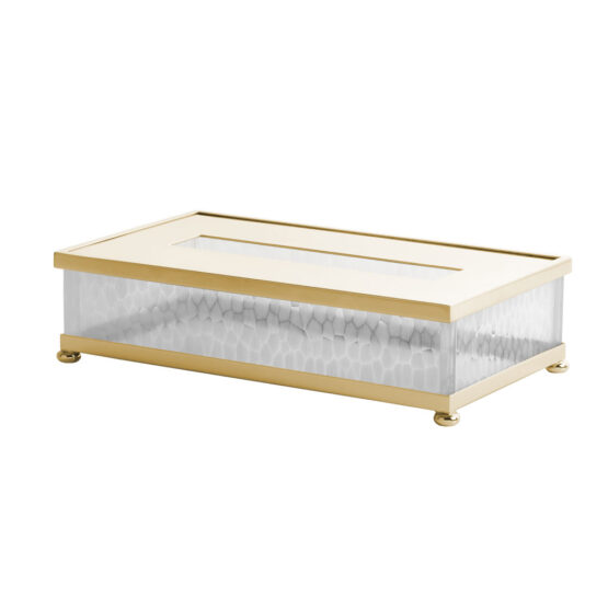 Luxury tissue box made of glass and brass in gold by Cristal & Bronze from the Nid d'Abeilles series