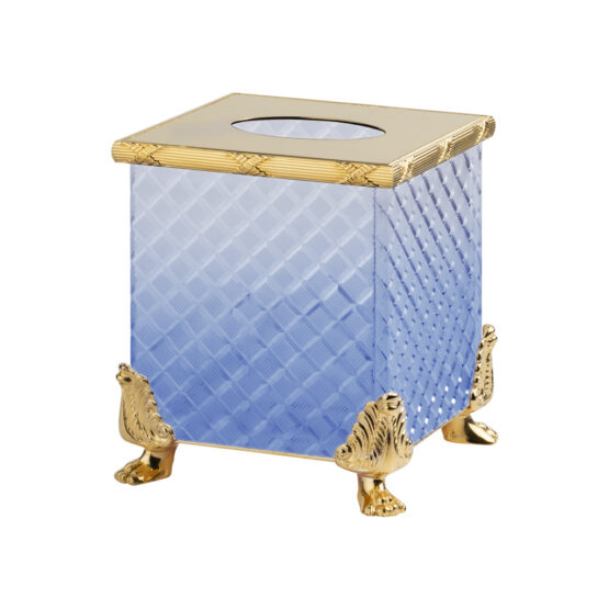 Luxus Taschentuchspender aus blauem Kristallglas und Messing in Gold von Cristal & Bronze aus der Serie Cristal Taille Losange Cisele