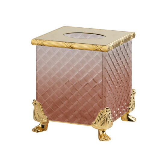 Luxus Taschentuchspender aus rotem Kristallglas und Messing in Gold von Cristal & Bronze aus der Serie Cristal Taille Losange Cisele