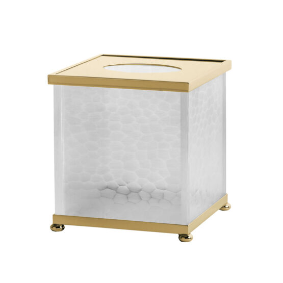 Luxury tissue box made of glass and brass in gold by Cristal & Bronze from the Nid d'Abeilles series