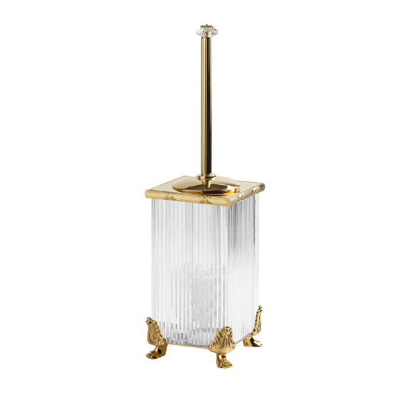 Luxus Toilettenbürstenhalter aus Kristallglas und Messing in Gold von Cristal & Bronze aus der Serie Cristal Taille Cannele Cisele