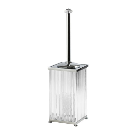 Luxury toilet brush holder made of crystal glass and brass in chrome by Cristal & Bronze from the Cristal Taille Cannele Lisse series