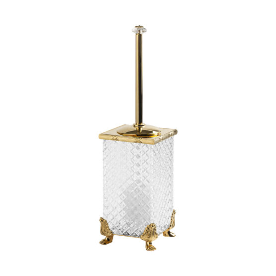 Luxury toilet brush holder made of crystal glass and brass in gold by Cristal & Bronze from the Cristal Taille Diamant Cisele series