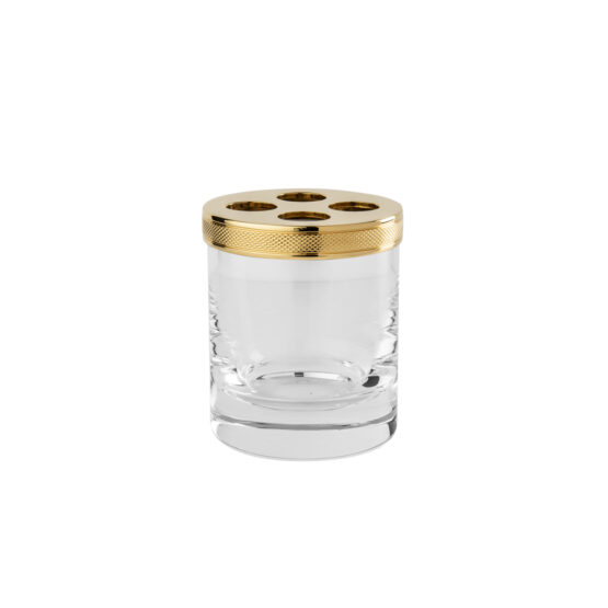 Luxury tumbler made of crystal glass and brass in gold by Cristal & Bronze from the Cristallin Cisele series