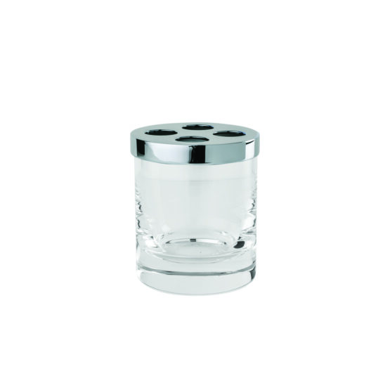 Luxury tumbler made of crystal glass and brass in chrome by Cristal & Bronze from the Cristallin Lisse series