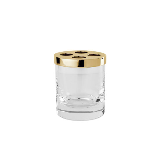 Luxury tumbler made of crystal glass and brass in gold by Cristal & Bronze from the Cristallin Lisse series