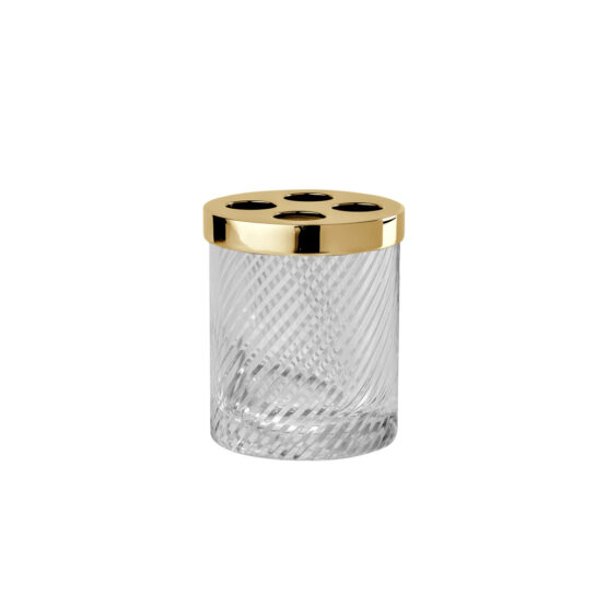 Luxus Zahnputzbecher aus Kristallglas und Messing in Gold von Cristal & Bronze aus der Serie Infini