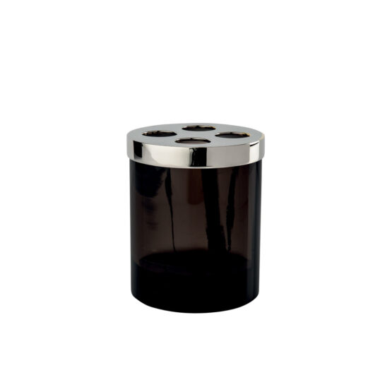 Luxury tumbler made of obsidian crystal glass and brass in nickel by Cristal & Bronze from the Obsidienne Lisse series