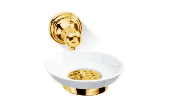 Brass and Porcelain Wall Mounted Soap Dish in Gold by Decor Walther from the Classic series