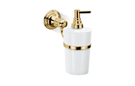 Brass and Porcelain Wall Mounted Soap Dispenser in Gold by Decor Walther from the Classic series