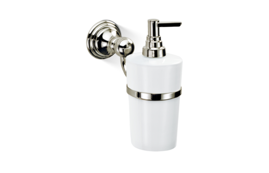Brass and Porcelain Wall Mounted Soap Dispenser in Nickel polished by Decor Walther from the Classic series